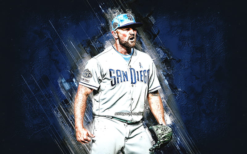 Kirby Yates, San Diego Padres, MLB, american baseball player, portrait, blue stone background, baseball, Major League Baseball, HD wallpaper