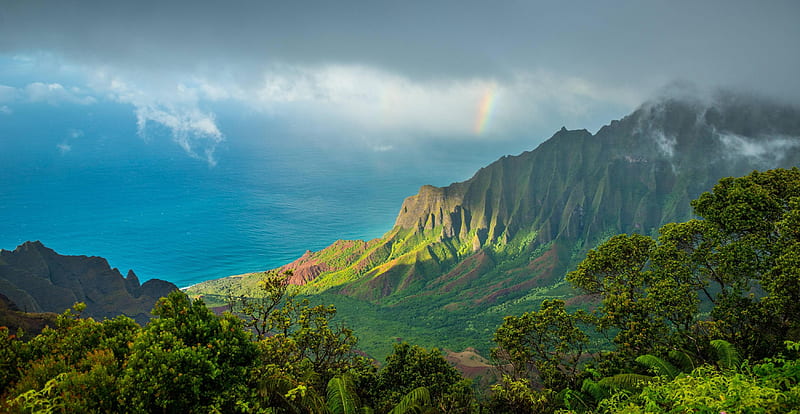 Hawaii Kauai Pacific Ocean Clouds Mountains , ocean, clouds, mountains, nature, HD wallpaper