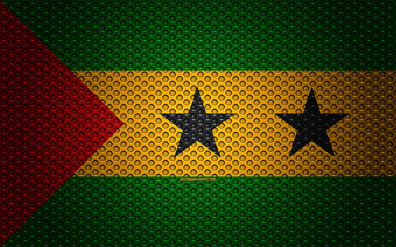 Flag of Sao Tome and Principe creative art, metal mesh texture, national symbol, Sao Tome and Principe, Africa, flags of African countries, HD wallpaper