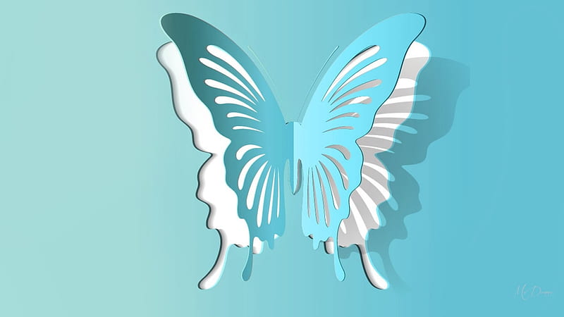 Aqua 3D Butterfly, 3D, butterfly, shadow, cut out, paper, HD wallpaper