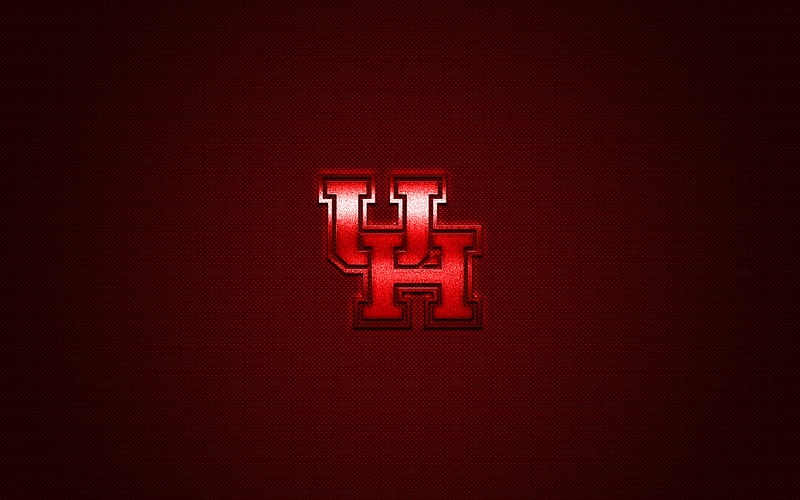 Houston Cougars logo, American football club, NCAA, red logo, red carbon fiber background, American football, Houston, Texas, USA, Houston Cougars, HD wallpaper