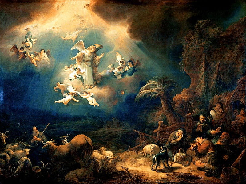 Christmas shepherds, Christmas, announcement, angels, shepherds, HD wallpaper