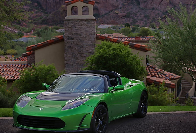 Electric Luxury, American made, exotic, electric, fun, Tesla, expensive, sporty, 2014, convertible, neon green, luxury, HD wallpaper