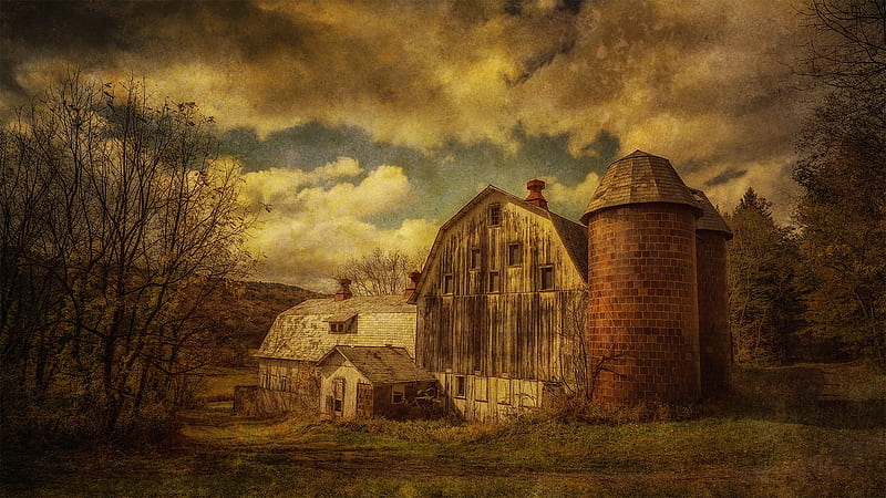The Old Barn, farm, sepia, silo, country, barn, Firefox Persona theme, vintage, HD wallpaper