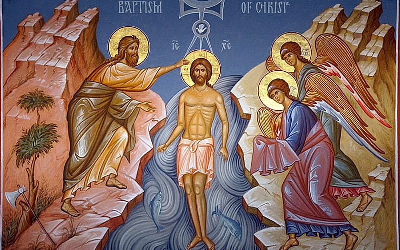 Baptism of Jesus, Christ, baptism, angels, John Baptist, Jesus, HD wallpaper