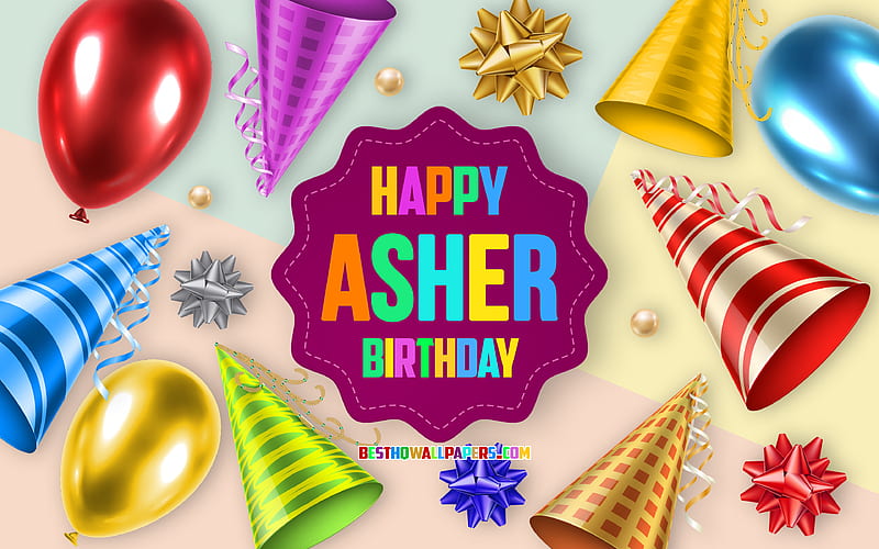 Happy Birtay Asher, Birtay Balloon Background, Asher, creative art, Happy Asher birtay, silk bows, Asher Birtay, Birtay Party Background, HD wallpaper