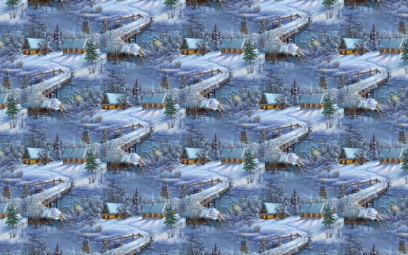 Christmas texture, house, craciun, christmas, snow, texture, paper, blue, winter, HD wallpaper