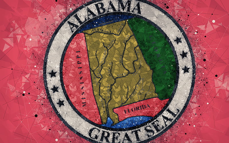 Seal of Alabama emblem, geomeric art, Alabama State Seal, American states, creative art, Alabama, USA, state symbols USA, HD wallpaper
