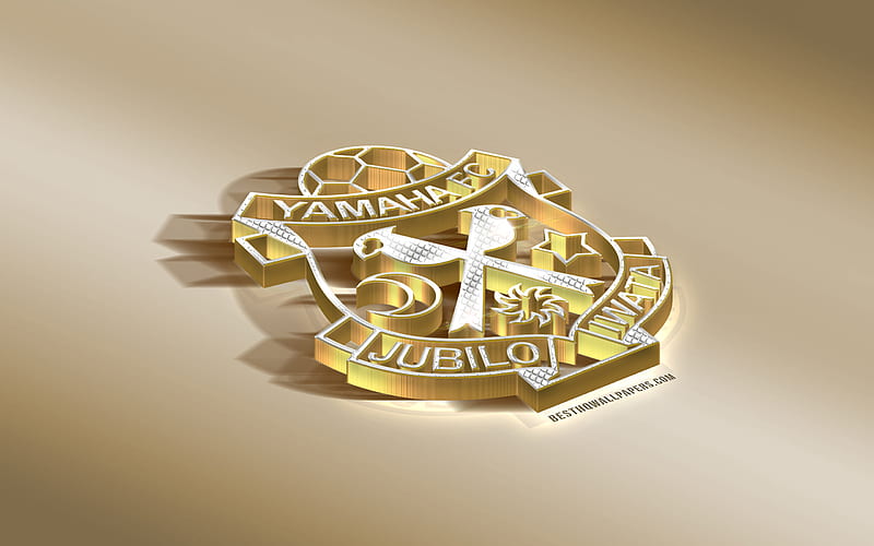 Jubilo Iwata, Japanese football club, golden silver logo, Iwata, japan, J1 League, 3d golden emblem, creative 3d art, football, HD wallpaper