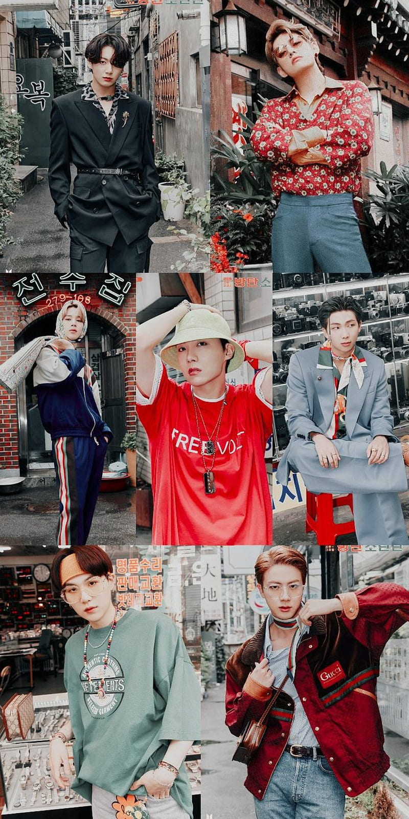 BTS Retro Group, hoseok, jimin, jungkook, namjoon, seokjin, taehyung, yoongi, HD phone wallpaper