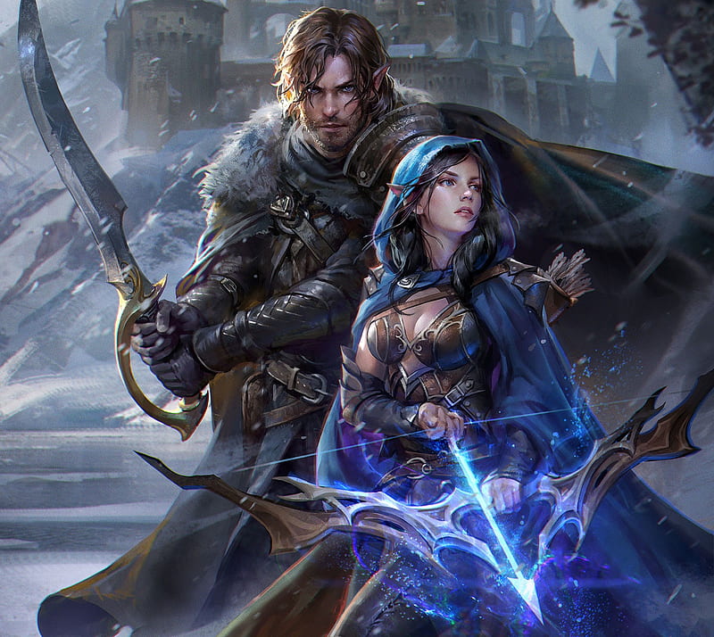 Luminos Girl Jeremy Chong Man Sword Blue Couple Arrow Fantasy Archer Hd Wallpaper Peakpx