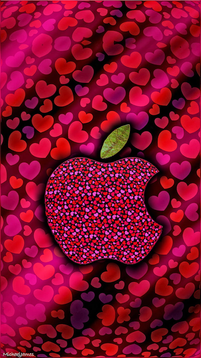 Apple And Hearts, apple logo, heart, kiss, logo, love, red, valentine, valentines, HD phone wallpaper
