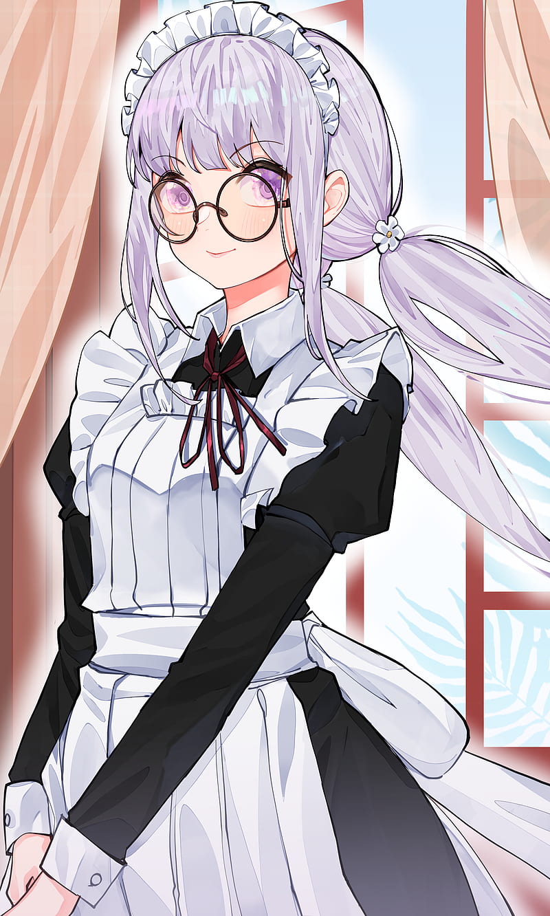 Girl, maid, uniform, glasses, anime, HD phone wallpaper | Peakpx