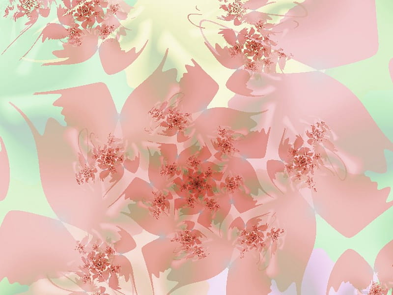 Flowery, art, pink flowers, green, HD wallpaper