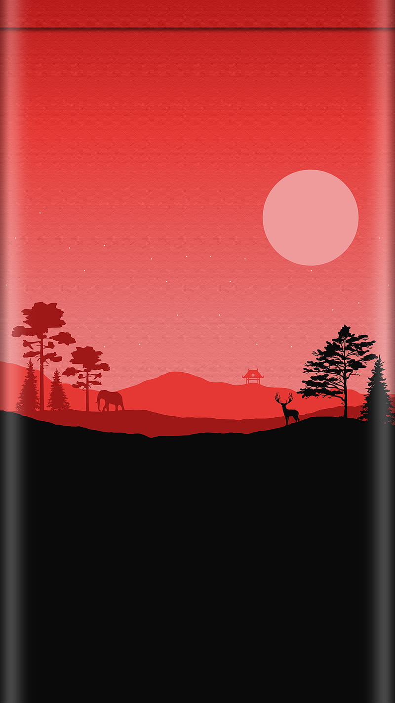 Sunset, beauty nature, edge, mountains, red, s7, trees, HD phone wallpaper