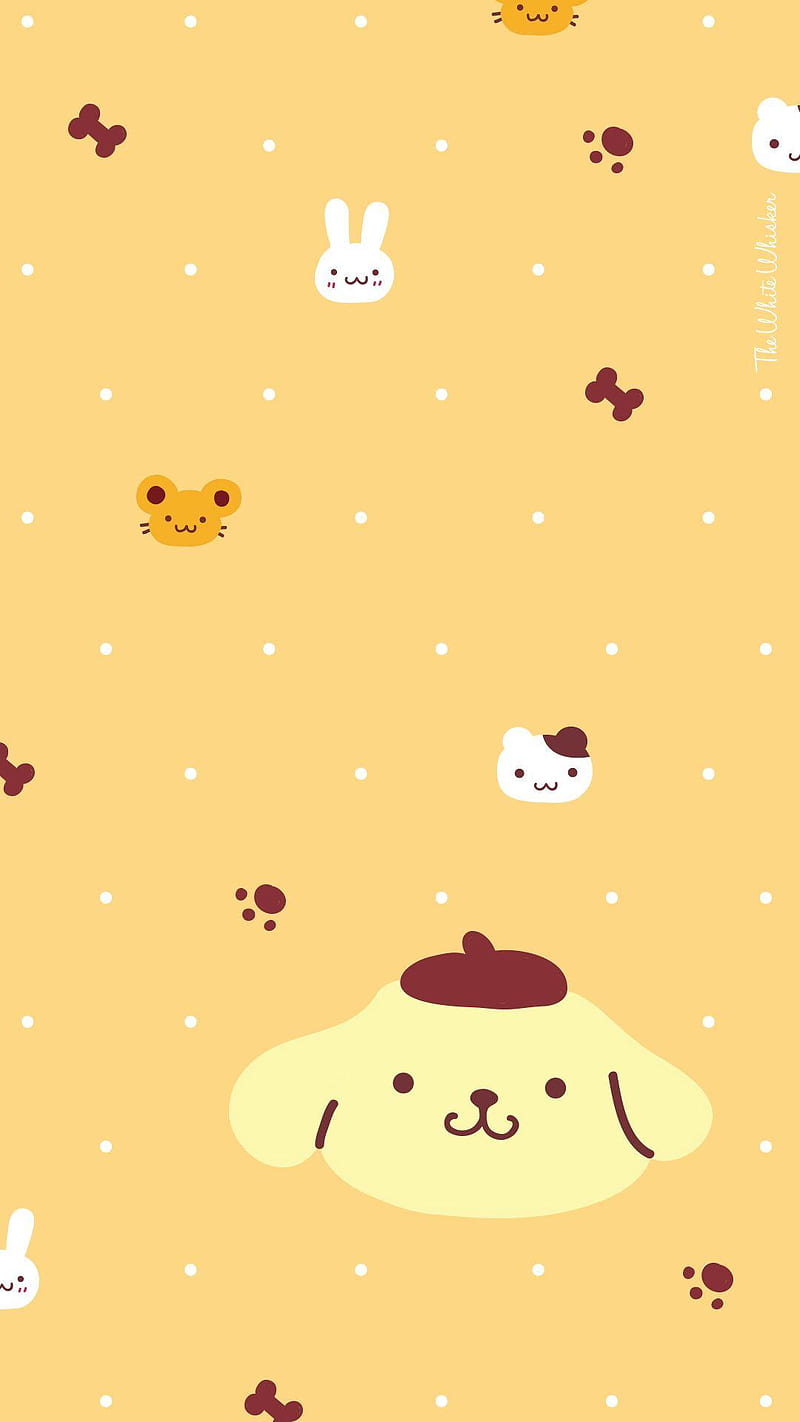 pompompurin, aesthetic, animal, art, cute, dog, drawing, my melody, pudding, yellow, HD phone wallpaper