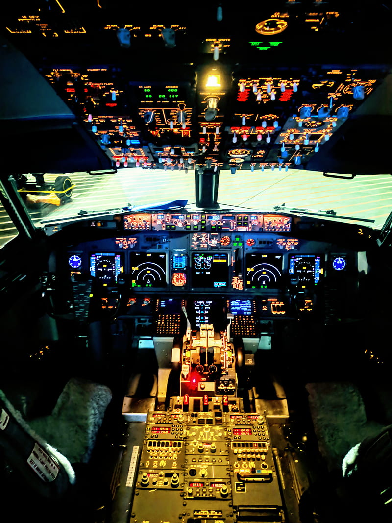 Cockpit 737, aircraft, airplane, computer, computers, night, HD phone wallpaper