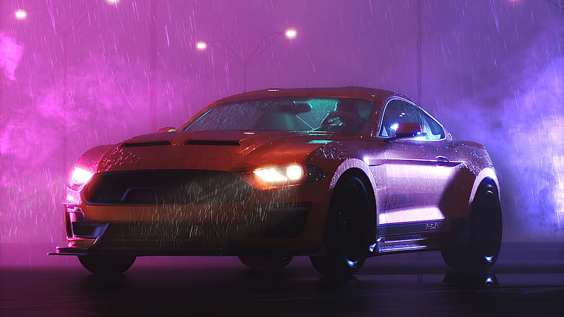 Ford Mustang Rain Vaporwave , ford-mustang, ford, carros, vaporwave, synthwave, retrowave, artist, artwork, digital-art, HD wallpaper