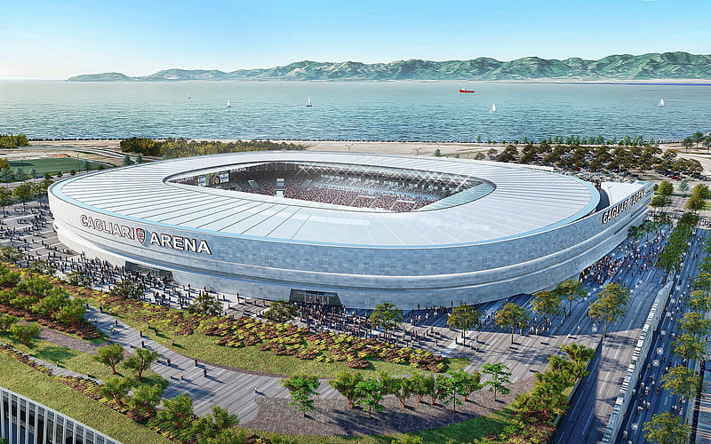 Cagliari Arena, 3D project, Cagliari stadium, aerial view, soccer, football stadium, Cagliari, Italy, Cagliari Calcio, italian stadium, HD wallpaper