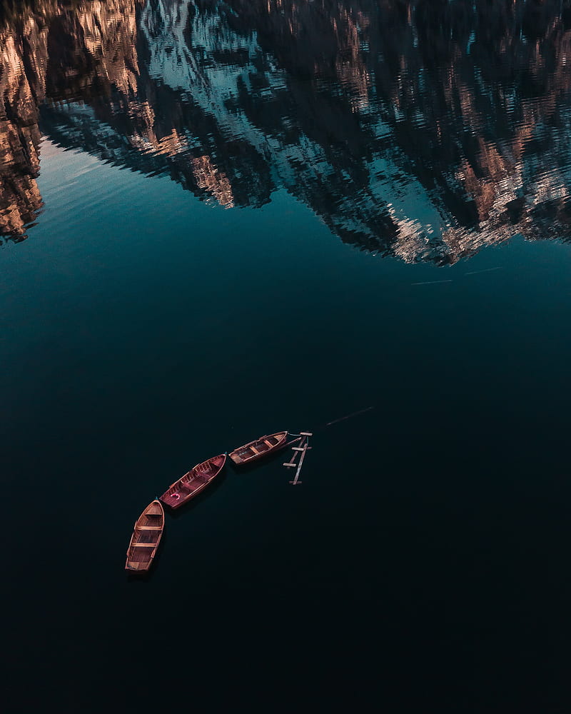 lake, boats, mountains, reflection, water, surface, HD phone wallpaper