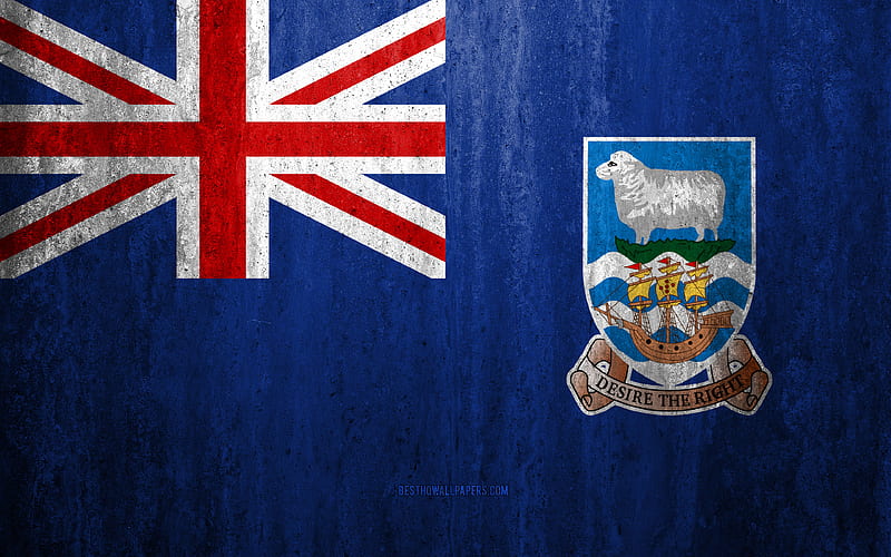 Flag of Falkland Islands stone background, grunge flag, South America, Falkland Islands flag, grunge art, national symbols, Falkland Islands, stone texture, HD wallpaper