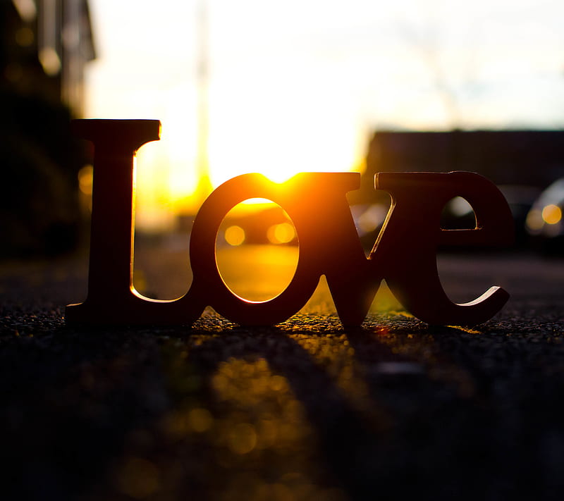 Love, heart, lovers, nature, sunlight, sunset, word, HD wallpaper
