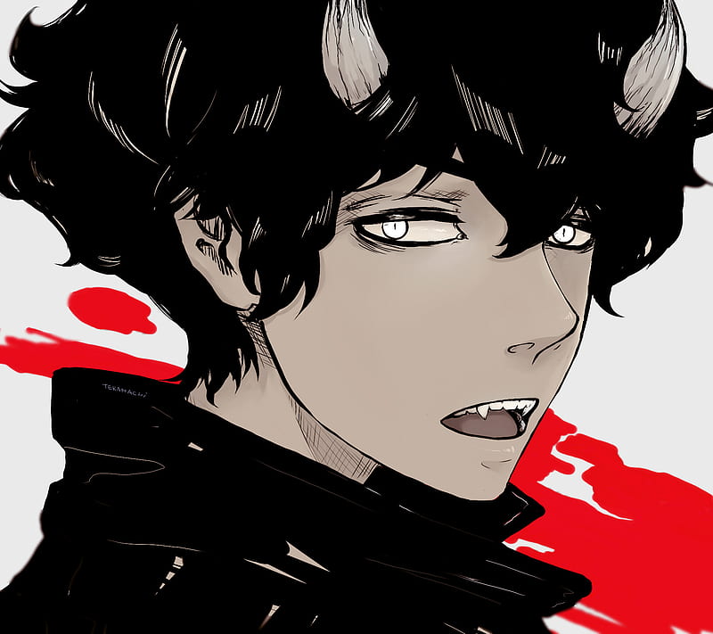 Vampire boy, anime, blood, fangs, horn, male, red, simple, HD wallpaper |  Peakpx