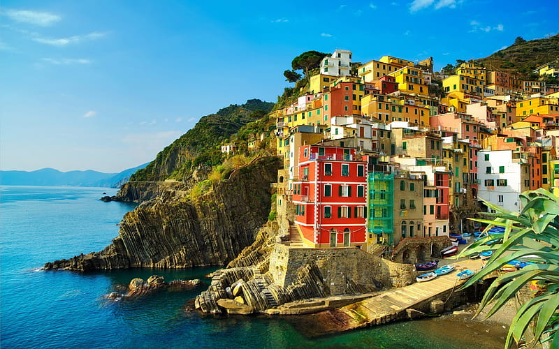 Italy, coast, summer, cliffs, bay, Liguria, HD wallpaper