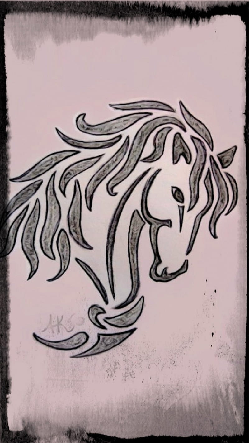 Horse Styles Art, border, cool, designs, equine, horse head, ink, lines, silhouette, steed, tattoo, HD phone wallpaper