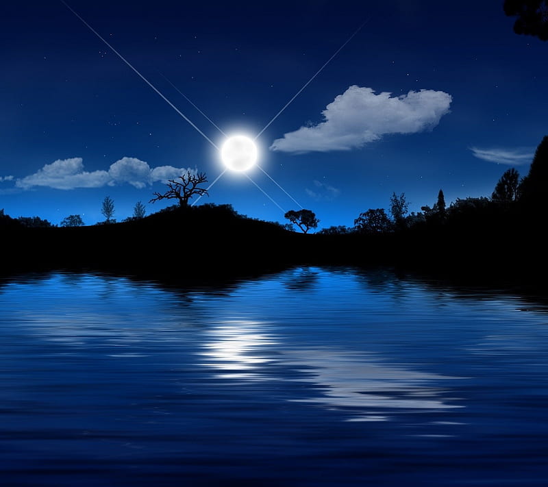 Night, abstract, clouds, lake, moon, HD wallpaper | Peakpx