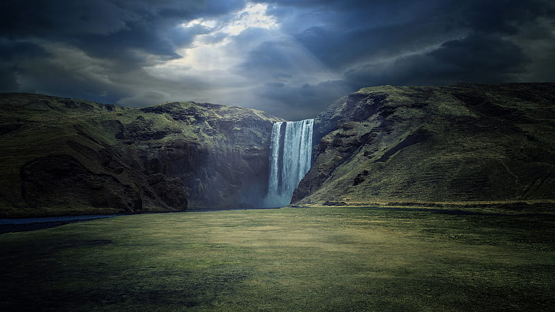 Waterfalls, Waterfall, Earth, Cloud, Iceland, Sunbeam, Skógafoss, HD wallpaper