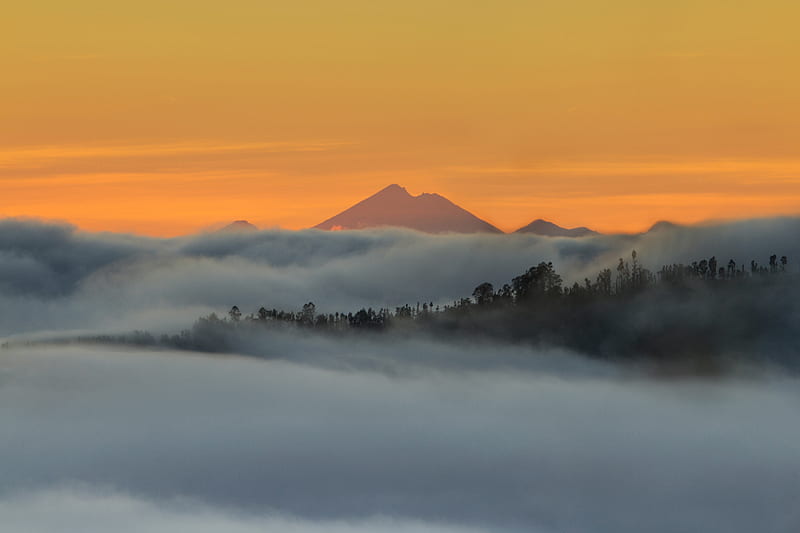 mountains, peaks, clouds, fog, distance, HD wallpaper