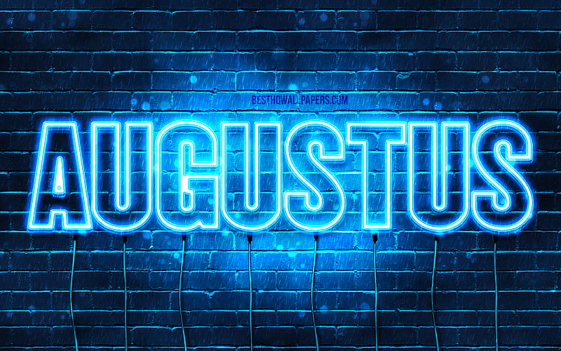 Augustus with names, horizontal text, Augustus name, blue neon lights, with Augustus name, HD wallpaper