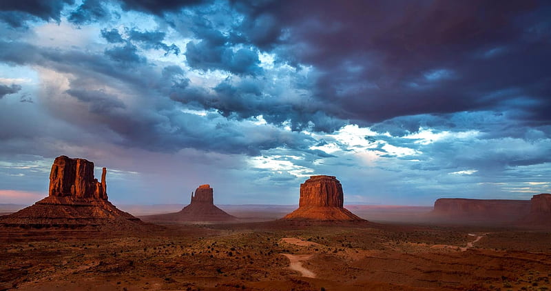 Monument Valley Utah, rocks, Utah Arizona border, Monument Valley, sand stone buttes, desert, Navajo Tribal Park, sky, clouds, nature, HD wallpaper