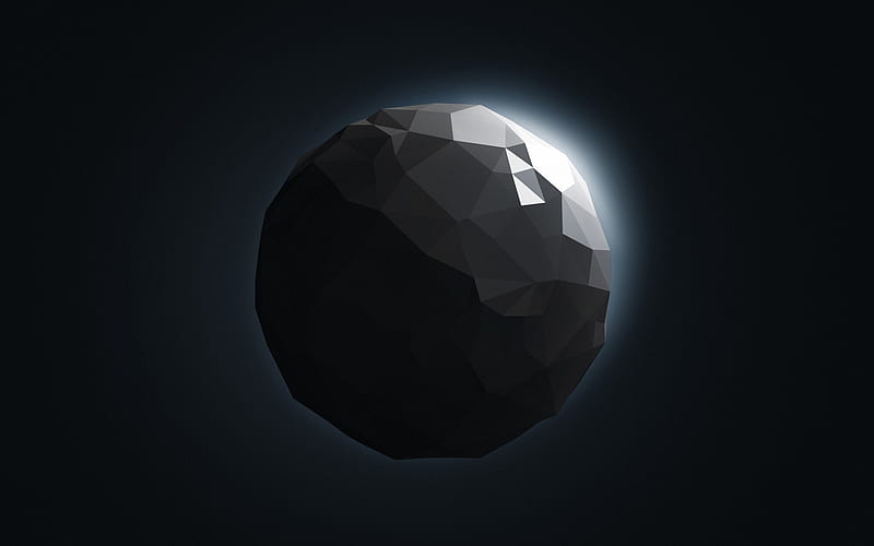 gray 3d sphere, low poly art, space object, asteroid, minimalism, spheres, HD wallpaper
