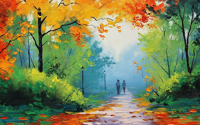 Painting, oil painting, autumn, great, HD wallpaper