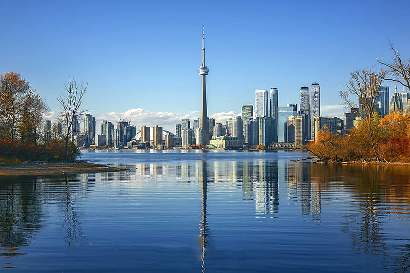 Toronto's Reflection, toronto, reflection, skyscrapers, lake, canada, HD wallpaper