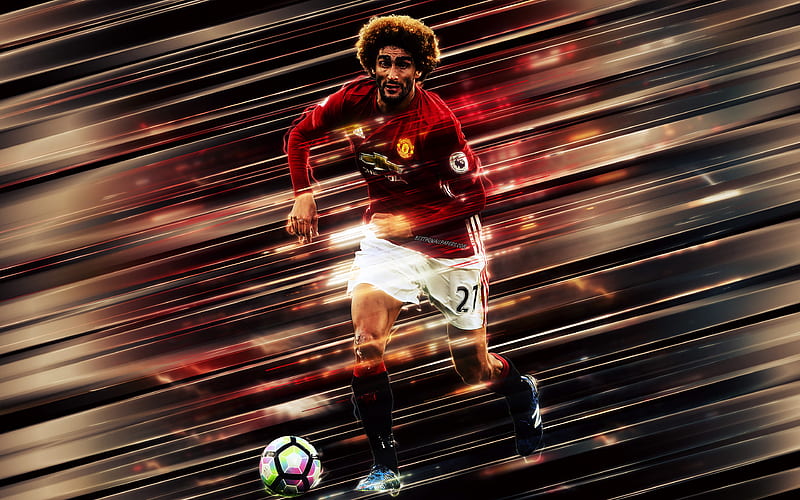 Marouane Fellaini creative art, blades style, Manchester United, Belgian footballer, Premier League, England, red background, football, HD wallpaper