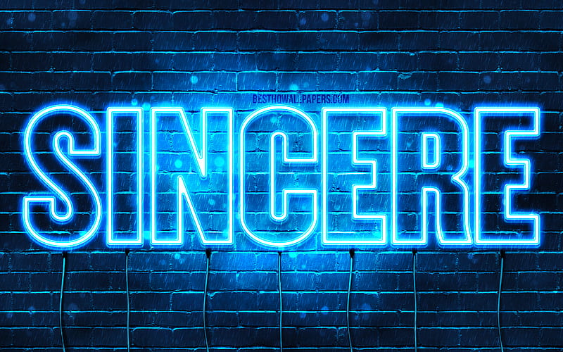 Sincere with names, horizontal text, Sincere name, blue neon lights, with Sincere name, HD wallpaper