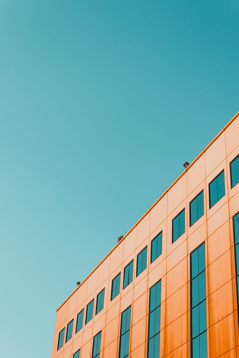 building, architecture, sky, minimalism, orange, HD phone wallpaper