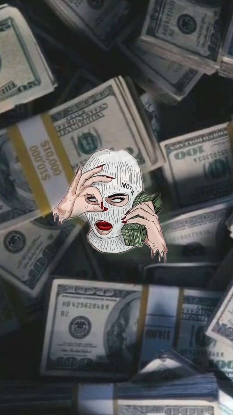 MoneyFlow, money, girl, cash, mask, HD phone wallpaper