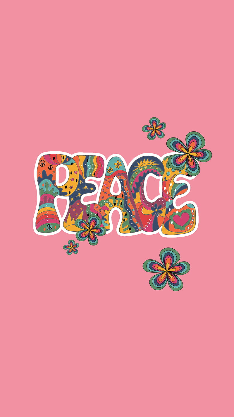 Flower power hippie, boho, dom, love, peace, peace text, pink, pop art, spirit, HD phone wallpaper
