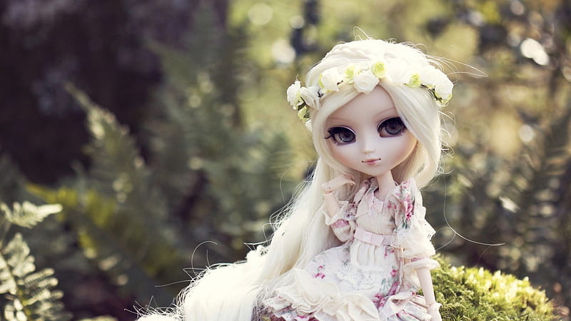 Cute Girl Toy With Long White Hair Doll, HD wallpaper