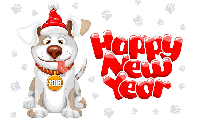 Happy New Year 2018, abstract, year of dog, Christmas 2018, creative, dog, New Year 2018, xmas, Christmas, HD wallpaper