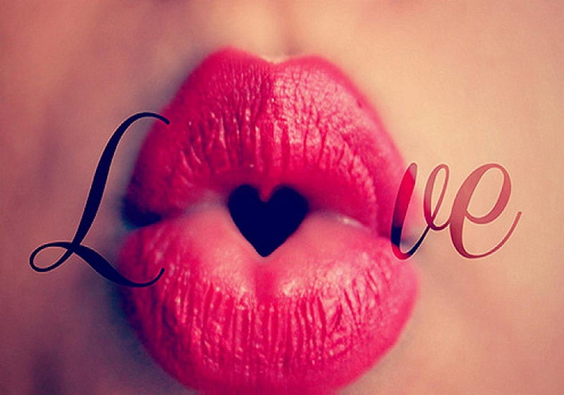 Lve, red, graphy, love, heart, lips, i love you, kiss, cheeks, HD wallpaper