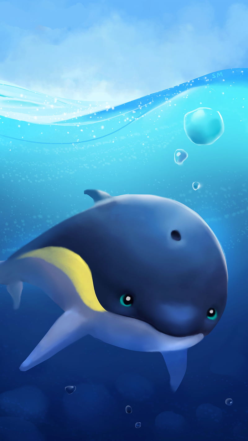 Dolphin, Shellz-art, animal, baby, blue, bubble, bubbles, cartoon, chibi,  child, HD phone wallpaper | Peakpx
