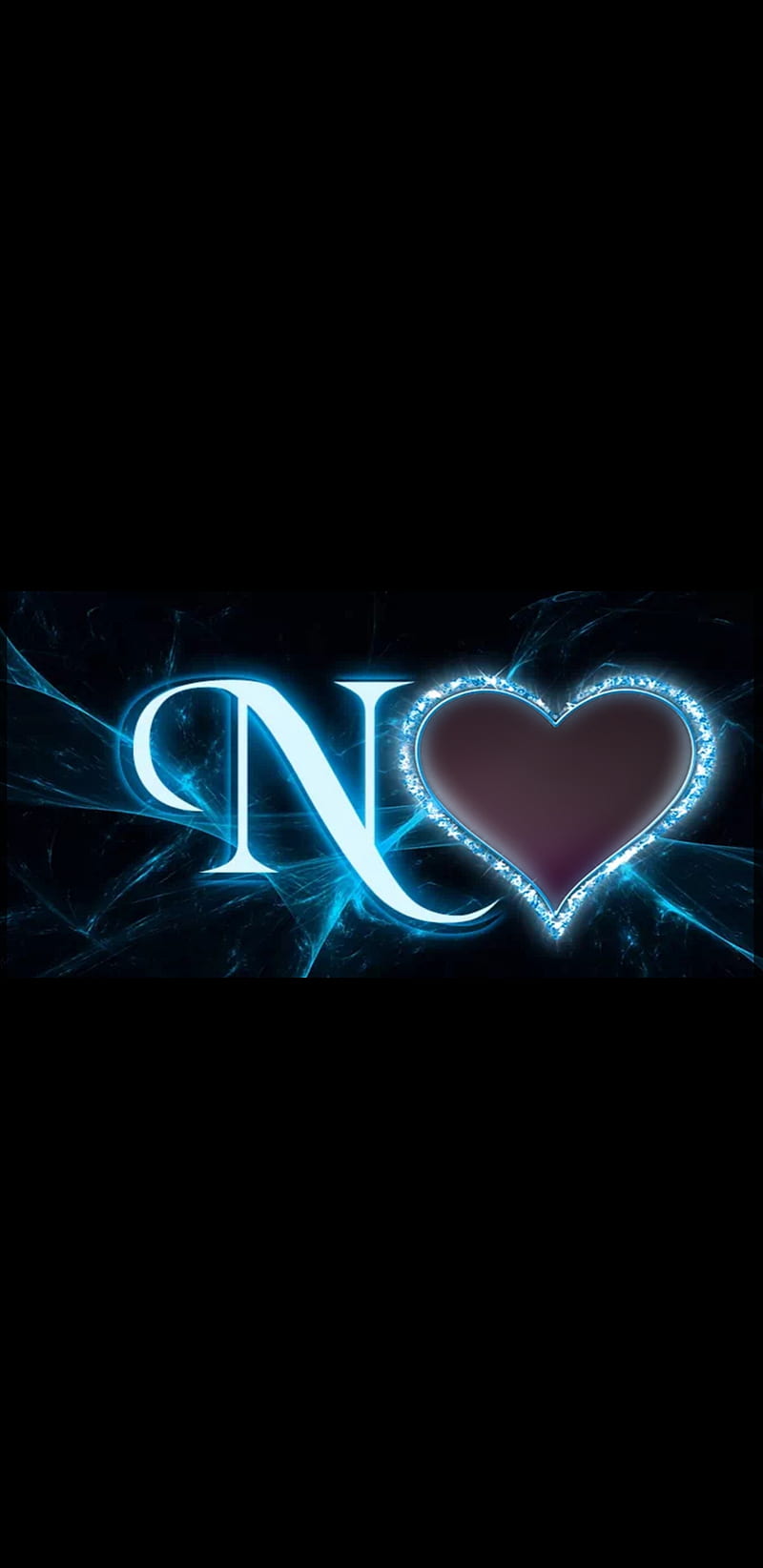 n letter, black, blue, lightning, heart, HD phone wallpaper