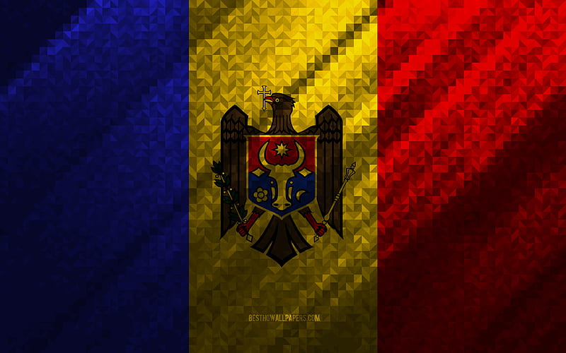 Flag of Moldova, multicolored abstraction, Moldova mosaic flag, Europe, Moldova, mosaic art, Moldova flag, HD wallpaper