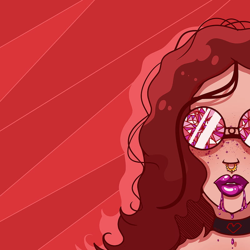women, face, artwork, shades, red glasses, HD phone wallpaper