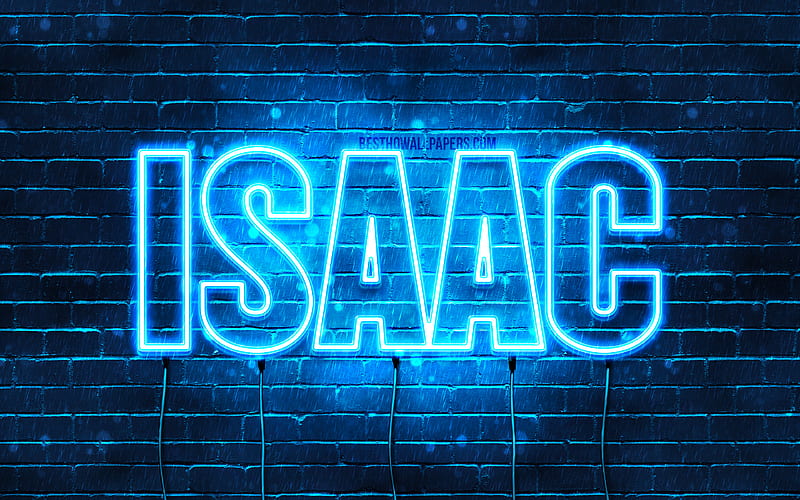 Isaac with names, horizontal text, Isaac name, blue neon lights, with Isaac name, HD wallpaper